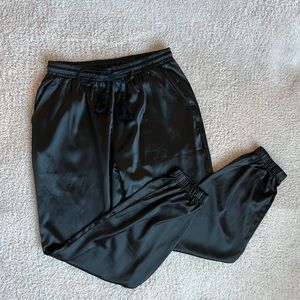 Black satin joggers